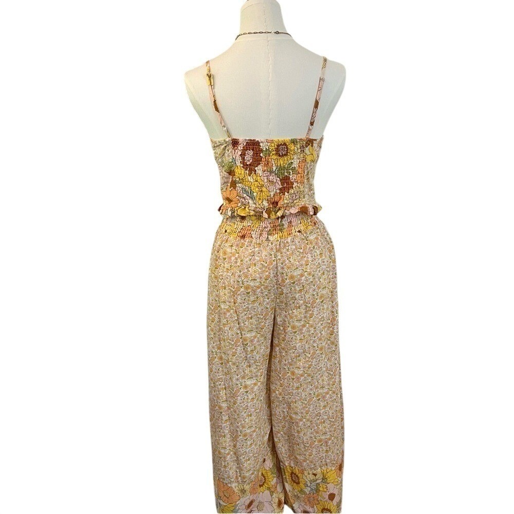 American Eagle Yellow Cotton Linen Floral 2 Piece Set Crop Top Wide Leg Pants XS - Picture 6 of 13